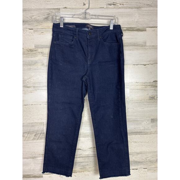 NYDJ Women’s 6 Dark Wash Capri Jeans Blue Denim Distressed Cuff Stretch Zip crop - Picture 1 of 4
